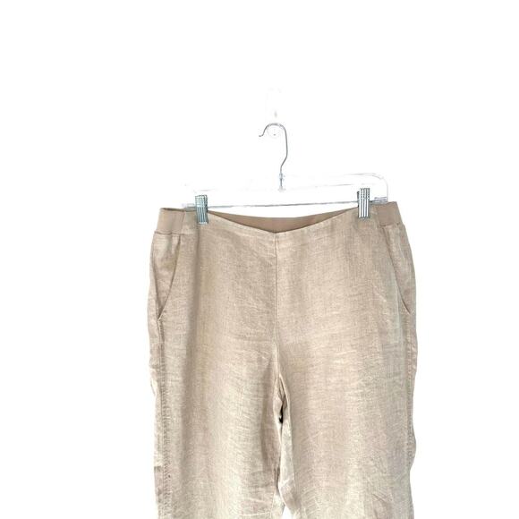 J. Jill Love Linen Tan Elastic Waist Lagenlook Straight Leg Pants Size Medium - Picture 4 of 12